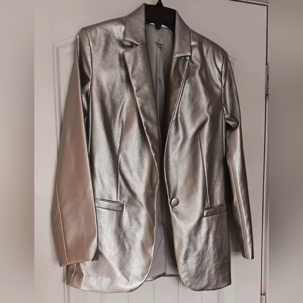 Metallic Silver Blazer Jacket Swiftie-core